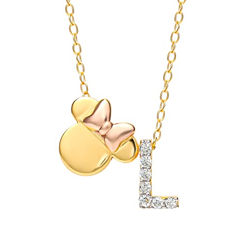 Disney Minnie Mouse Flash Plated Cubic Zirconia Initial Pendant Necklace, Letter A to Z, 18