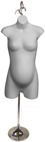 Torso Form Female Maternity, White with Tall Adjustable Hook Stand, Trumpet Base