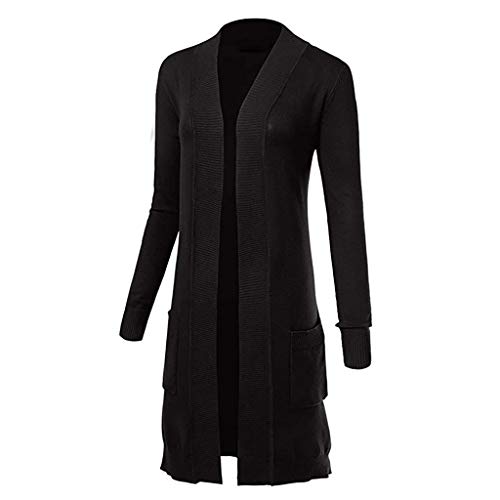 jiumoji Women Autumn Winter Knit Coat Blouse Long Sleeve Casual Kimono Pocket Casual Long Jacket Cardigan (-Black, M)