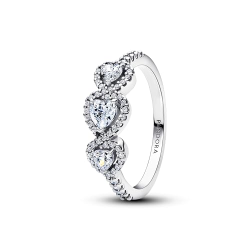 Timeless Strahlenkranz Herz Trilogie Ring aus Sterling Silber mit Zirkonia, Größe: 52, 194413C01-52
