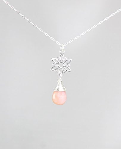 Pink Peruvian Opal Gemstone Minimalist Pendant Necklace with Sterling Silver Chain - 18" Length