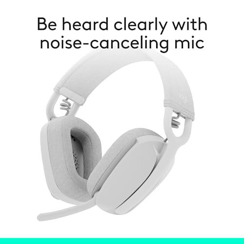 Logitech Zone Vibe 100 Lightweight Wireless Over Ear Headphones with Noise Canceling Microphone, Advanced Multipoint Bluetooth Headset, Works with Teams, Google Meet, Zoom, Mac/PC - Off White