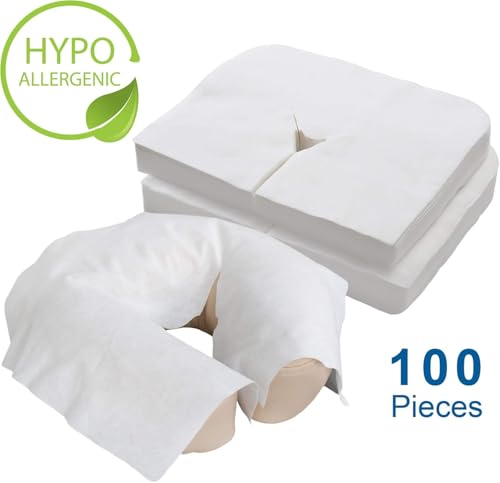 Odluzy Disposable Face Cradle Covers, Cotton Soft Non-Sticking Massage Face/Headrest Covers for Massage Tables/Chairs Beauty Spa Salon Bed, 14.6 x 10.6 inch (White, 100pcs)