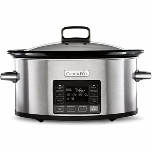 Pentola Cottura Lenta,Slow Cooker,Spegnimento Automatico,5.6 lt,fino 6-8 Persone,Funzione TimeSelect per Programmare orario fine cottura, Funzione Warm automatica, Ceramica, 240W, Argento