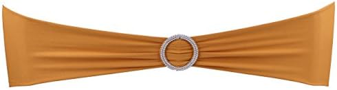 DriewWedding 50-Piece Elastic Slider Wedding Chair Sashes Bow Bands with Round Buckle Reception Banquet Party Decoration Events Supplies (Gold)