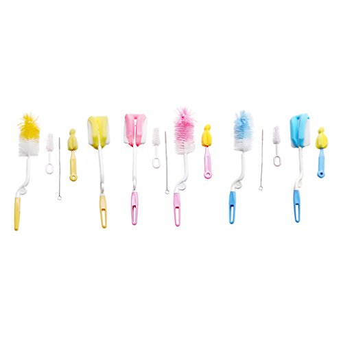 OrliverHL 5Pcs Baby Bottle Cleaning Brush Set Rotary Sponge & Nylon Bristle Baby Bottle Brushes,Blue - Thumbnail 2