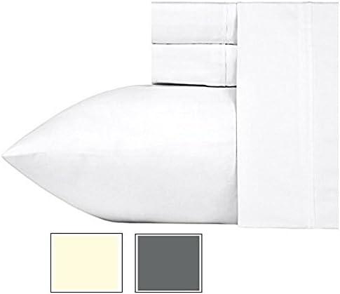 COT PRINTS 400 Thread Count 100% Cotton Sheet Set, Queen Sheets Set, 4-Piece Long-staple Combed cotton sheets, Bedsheet set, Breathable Soft, Silky Sateen Weave, 14" deep pocket (White)