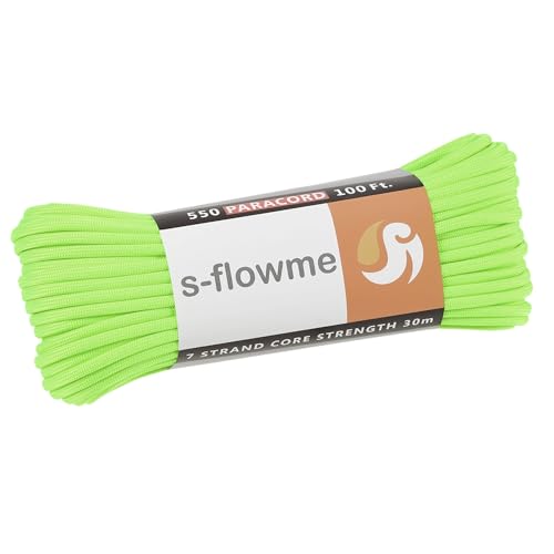 スフローム(s-flowme) パラコード 7芯 4mm x 30m 耐荷重 250kg クラフト パラコード アクセサリー アウトドア キャンプ テント タープ 用固定用紐 ガイロープ ロープ A39 ネオングリーン