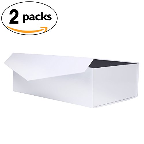 Large Gift Box (13.9" x 4.4" x 9.2"), Sturdy Gift Box, Reusable Decorative Storage Box, Collapsible Magnetic Closure Box, Decorative Boxes with Magnetic Closure (White, 2 Packs) by PACKHOME