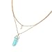 Genuiskids Jewelry Gemstone Rock Natural Crystal Quartz Healing Point Chakra Stone Gold-Plated Choker Pendant Necklace (Lake-Blue)