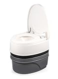 Camco Premium Portable Travel Toilet With Three Directional Flush and Swivel Dumping Elbow | Designed for Camping, RV, Boating And Other Recreational Activities - (5.3 gallon) (41545)