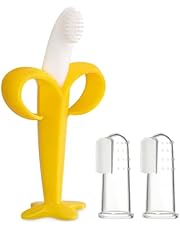 HAILI Baby Banana Toothbrush with 2 Finger Toothbrushes,Soft Silicone Baby Teething Toy Teether Chew Toy for Babies 0-6 Months 6-12 Months