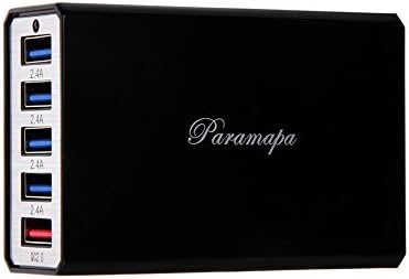 Quick Charge 2.0, Paramapa 60W 5-Port USB Charger Desktop Charging Station for iPhone X/ 8/ 7 / 6s / Plus, iPad Pro / Air 2 / mini/ iPod, Galaxy S8 / S7 / S6 / Edge, LG, Nexus, HTC and More (Black)