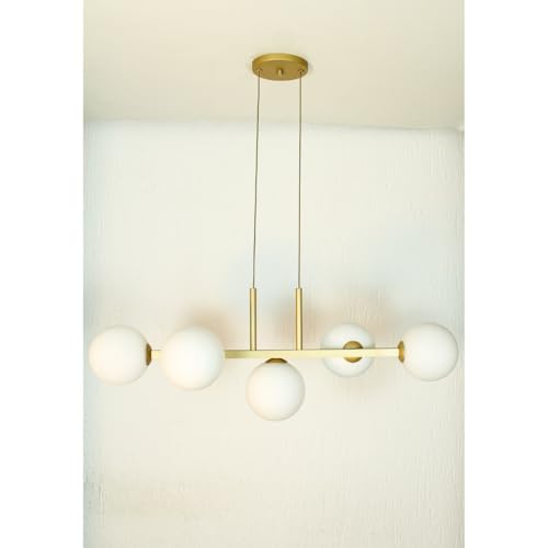 Lustre Pendente Jabuticaba 5 Globos Quadrado Soquete G9 12cm (Dourado Leitoso)