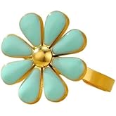 Izpack Enamel Daisy Flower Statement Ring for Women Stainless Steel Cute Expandable Adjustable Sunflower Floral Open Finger Rings Wedding Engagement Promise Bands Fashion Birthday Jewelry Gifts