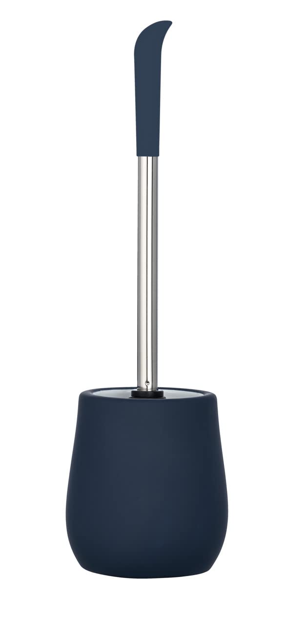 WENKO Sydney blue matt toilet brush holder with soft-touch coating, Ceramic, 39.5 x 12.5 x 12.5 cm