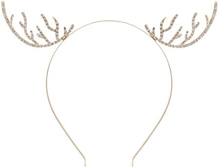 VOGUEKNOCK Christmas Headband Reindeer Antlers Crystal Paved Delicate Metal Headband (small antler gold)