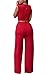 HOTAPEI Women V Neck Belted Sleeveless Wide Leg Jumpsuit XL Red