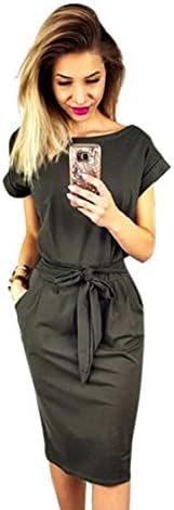 Women's Elegant Short Sleeve Casual Pencil Dress with Belt