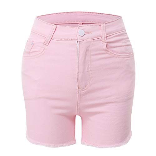 Simayixx Shorts for Women Women's High Waist Microstretch Cotton Denim Shorts Pocket Sexy Soild Summer Pants Trousers Pink - Thumbnail 2