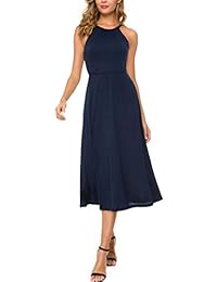 DGMYG Vestido largo de verano sin mangas, con cuello halter, casual, plisado, una línea