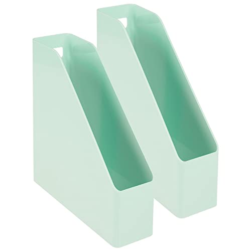 mDesign Plastic Slim Vertical File Folder Bin Storage Organizer with Handle Hold Notebooks