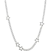 Vurotry Silver Star Necklace for Men Women Gothic Star Chain Necklace Emo Punk Grunge Y2k Choker Necklace Fashion Stars Jewelry Accessory