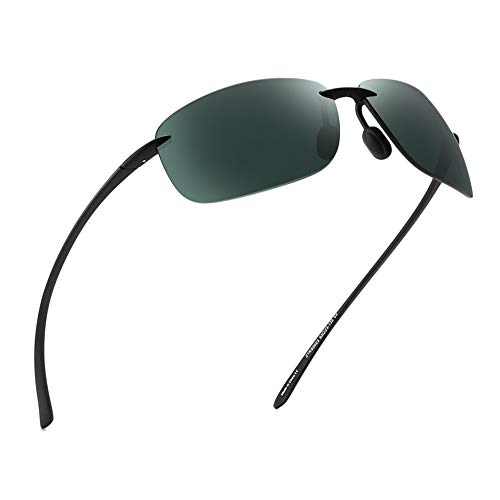 Sport Sunglasses for Men Women TR90 Rimless Unbreakable Frame for Running Fishing Baseball Driving Green