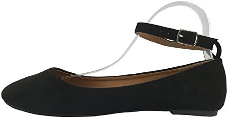 Emma Abigail Ankle Strap Ballet Flat Slip On Shoes, Black Suede, 10