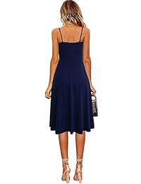 Lyrur - Vestido de verano para mujer, estilo informal, con tirantes, botones y bolsillos