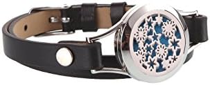 Dream Lassie Aromatherapy Essential Oils Diffuser Locket Black Leather Bracelet for Womens Pin Buckle Fashion Leather Band for Girls 8 Pads Include (Stars)