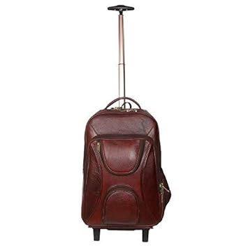 HYATT TOURISTER 100% Genuine Leather Backpack | 18 Length with 15.6 Laptop Compartment | Cabin Size Softsided | 2 Wheel | Travelling Trolley Backpack. (Brown)