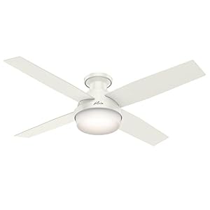 Image of Hunter Indoor Low Profile Ceiling Fan with light and remote control - Dempsey 52 inch, White, 59242