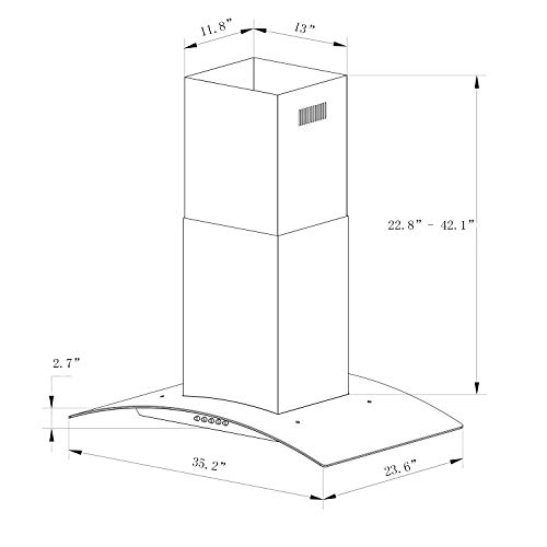 36 inch Island Range Hood 700 CFM Ceiling Mount Hood Stainless Steel