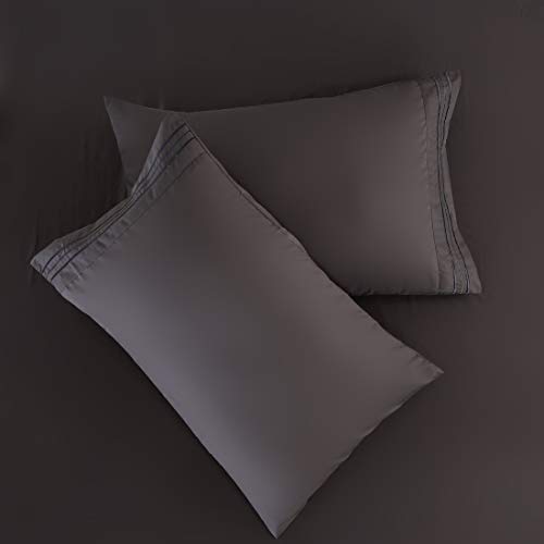 COHOME Queen Bed Sheets Set 4 Piece, Microfiber 1800 Thread Count Luxury Egyptian Sheets-Stain Wrinkle Fade Resistant, Hypoallergenic 16 inch Deep Pocket Bedding Set (Dark Grey) - Thumbnail 3