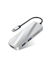 USB C Hub, TOPESEL 6-in-1 Type C Hub with 4K HDMI, PD Charging Port, 2 USB 3.0 Ports, SD TF Card Reader, Portable USB Type-C Converter for MacBook Pro Air, XPS, ChromeBook and More, Silver