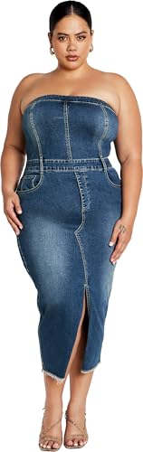 City Chic Women's Plus Size Dress-Underground, Denim MID, 12
