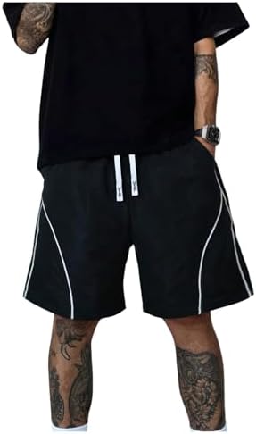 SHENHE Men's Baggy Sweat Shorts Drawstring Waist Wide Leg Raw