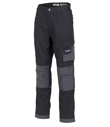 JCB - Mens Work Trousers - Workwear Trousers - Cargo Trouser Men - Trade Plus Rip Stop Trousers - Regular Leg - Black/Grey - Size 32