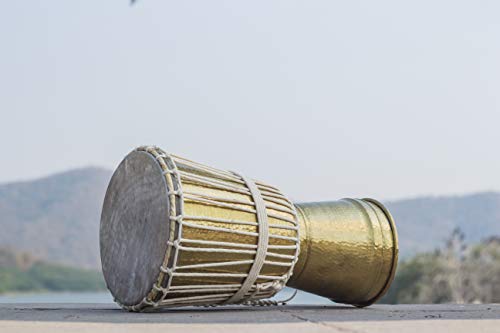 De Kulture Handmade Pure Brass Djembe Hand Drum Membranophone Musical Percussion Instrument - 12x20 DH (Inches)(Golden)