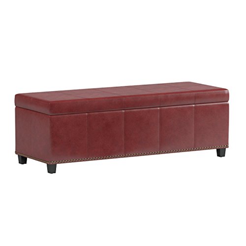 Simpli Home 3AXCOT-240-RRD Kingsley 48 inch Wide Transitional Rectangle Large Storage Ottoman in Radicchio Red Bonded Leather - Thumbnail 7