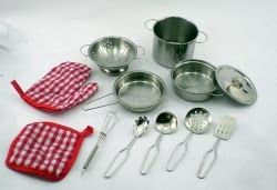 Real Stainless Steel Metal Pots And Pan Kitchen Dish Set For Children