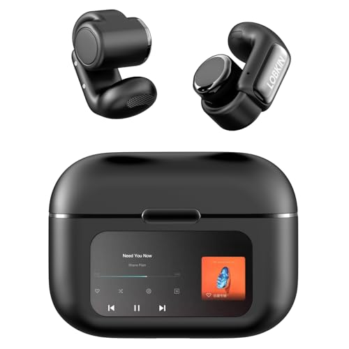 LOBKIN Open Ear Headphones, Clip On Earphones, Wireless Earbuds Bluetooth 5.4, Open Ear Earbuds with LED Touchscreen Display and 4GB Memory,36 Hours Playtime,Sports Headphones for Fitness and Running | Bluetooth 5.4, with LED Touchscreen Display and 4GB Memory,36H Playtime,Sports Earphones for Fitness and Running