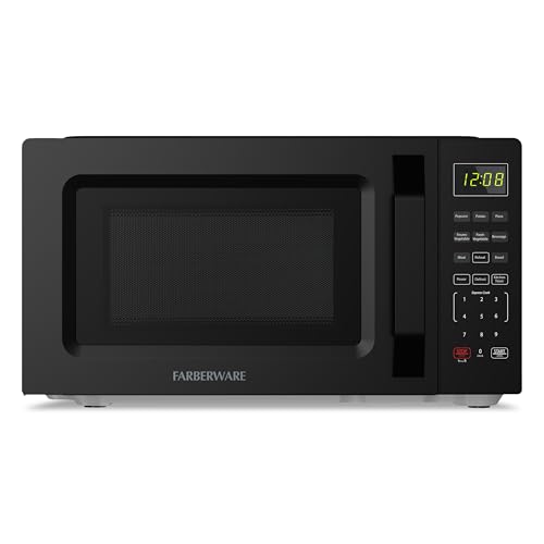 Farberware Countertop Microwave Oven, 700W, 0.7 Cu. Ft. Capacity, Compact Design with Turntable, Digital Display & Auto-Cook Functions, Black