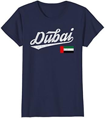 Womens Dubai UAE Flag Distressed Vintage T-Shirt Medium Navy