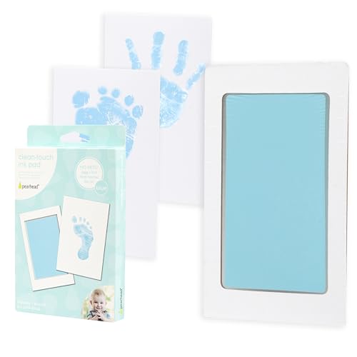 Pearhead Newborn Baby Handprint and Footprint Kit - No Mess Clean-Touch Ink Pad with Impression Cards, Baby Boy Keepsake, Perfect Keepsake for Family, Acid-Free, Blue