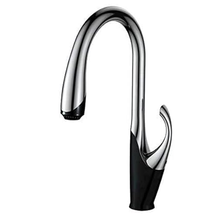 ALTON TSL18030 Single Lever Kitchen Sink Mixer with 360 Swivel Spout and Pull-Down 3-Flow Sprayer/Black and Chrome Finish Sink Faucet, Sink Tap