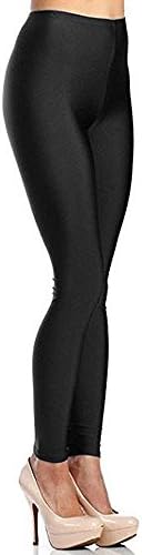 GUVU Women's Shiny Nylon Stretchy Tricot Skinny Dance Yoga Leggings Pants (XSmall, Black)