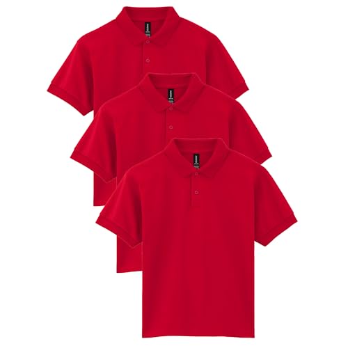 Gildan Youth DryBlend Short Sleeve Polo, Style G8800B, 3-Pack, Red, Medium