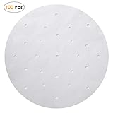 Cloudyfocus Air Fryer Liners - 100pcs, 9 inch Premium Perforated Parchment Steaming Papers for 5.3 Quart Air Fryer, Bamboo Steamer Basket, Non-stick Steamer Mat for Cooking, Baking, Grill, Toast